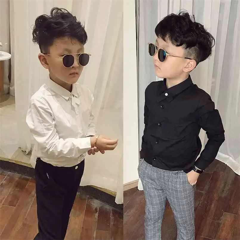 Casual meninos camisas brancas manga comprida tops para adolescente escola menino algodão giro colarinho camisa preta toddler bebê roupas de fundo 210713