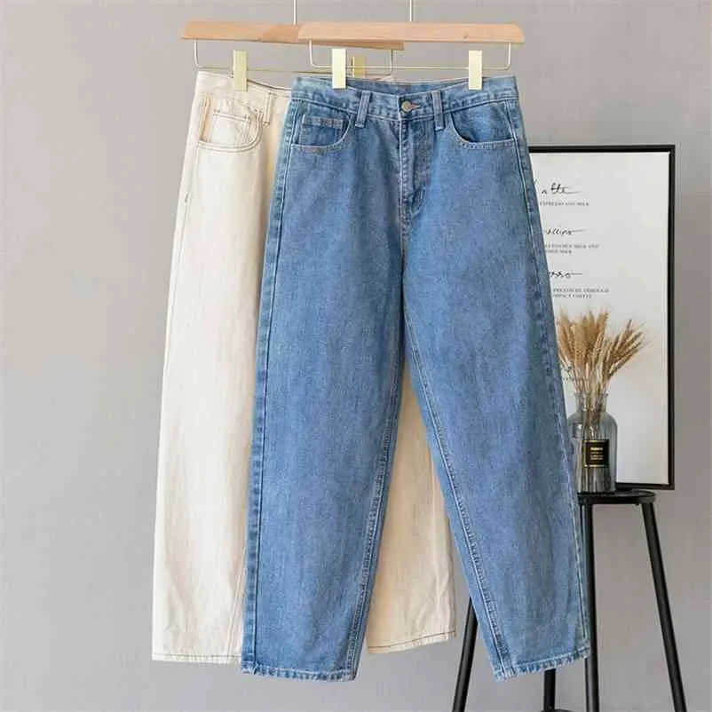 Jeans Femme taille haute grande taille fermeture éclair ample maman cheville-longueur blanc bleu Denim pantalon large Femme 4xl 210629