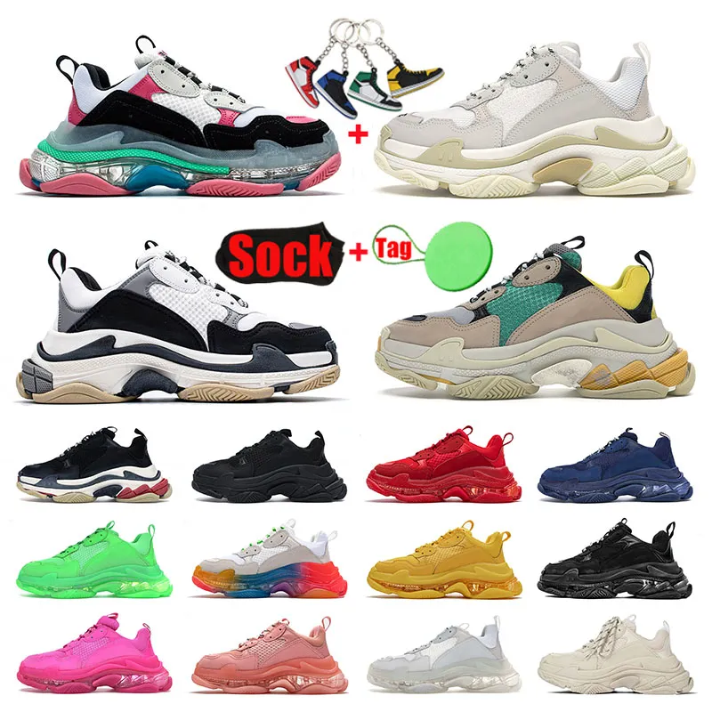 Luxurys Designers Homens Mulheres Top Quality Crystal Bottom Triple S calçados bege branco preto rosa verde azul plataforma amarela sneakers paris 17 fw treinadores autênticos