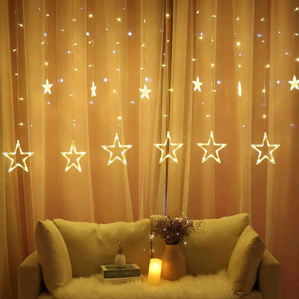 Star LED String Lights Garland Curtain Fairy Light Decorações de Natal Quarto Casamento Decorativo Férias Iluminação Navidad