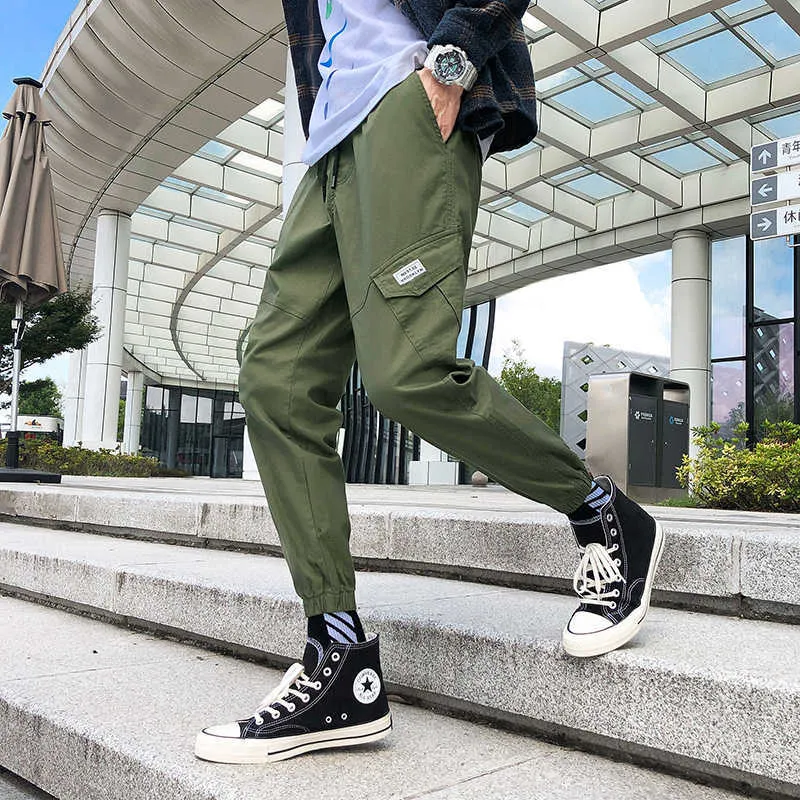 Pants For Men Skinny Jogger Pants Fashion Wear Men Autumn Drawstring Sweatpants Side Pockets Japanese Fashion Sweatpants 210603