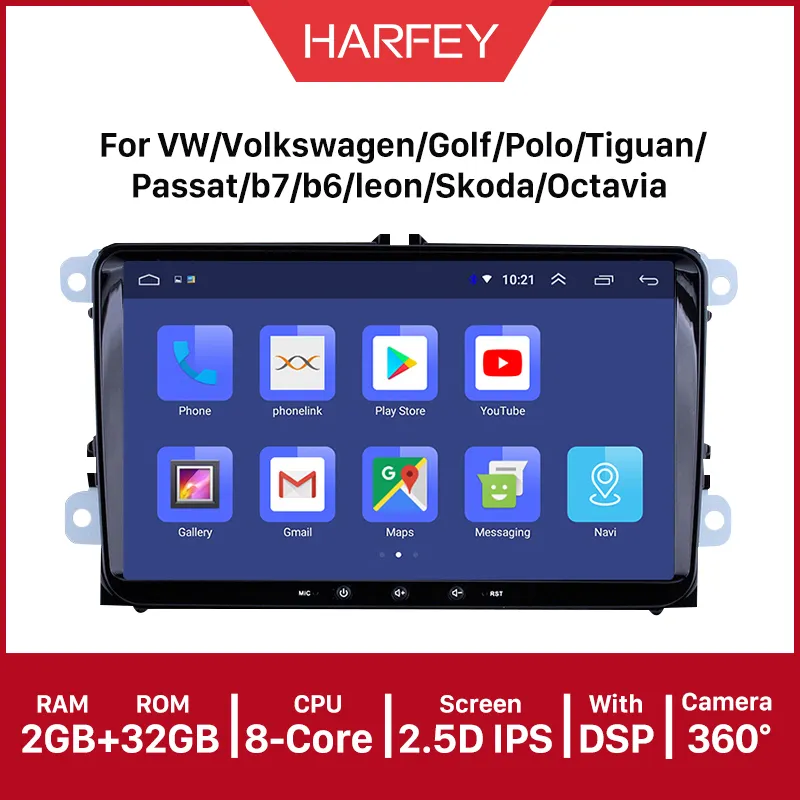 Android 10.0 RAM 2 GB Doppel-Din-Auto-DVD-Radio-Player für VW/Volkswagen/Golf/Polo/Tiguan/Passat/B7/B6/Leon/GPS Multimedia