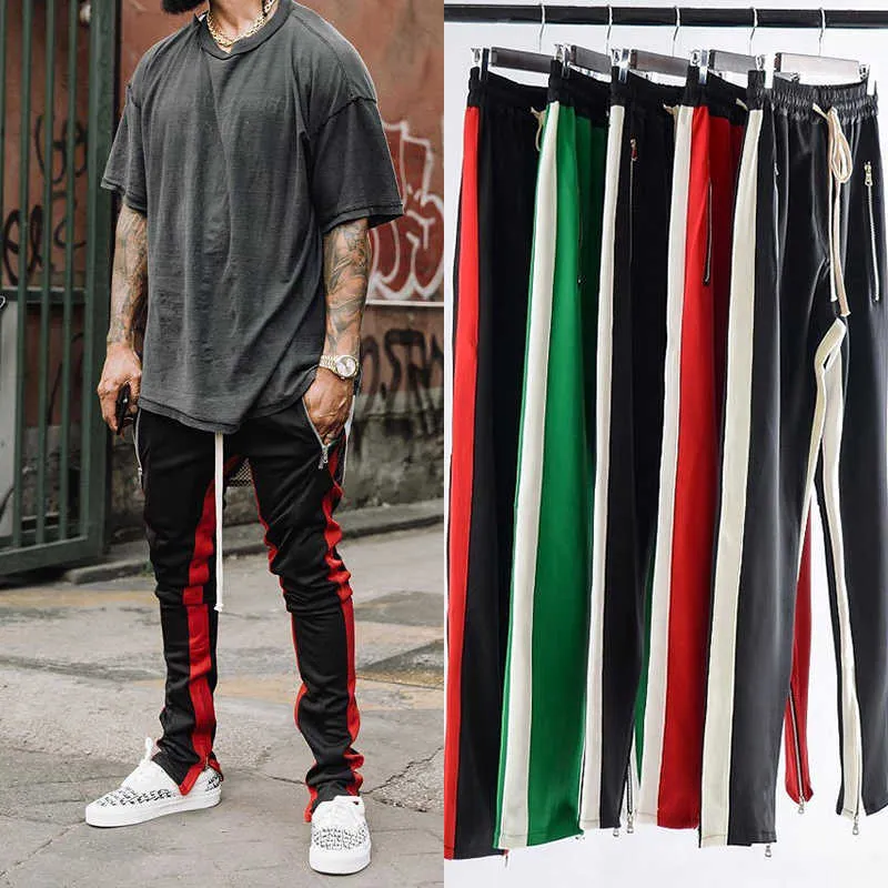 Striped Track Pants Mens Hip-hop Joggers Byxor för manliga kvinnor Streetwear ColorBlock Zipper Loose Sweatpants Slim Fit Trousers P0811