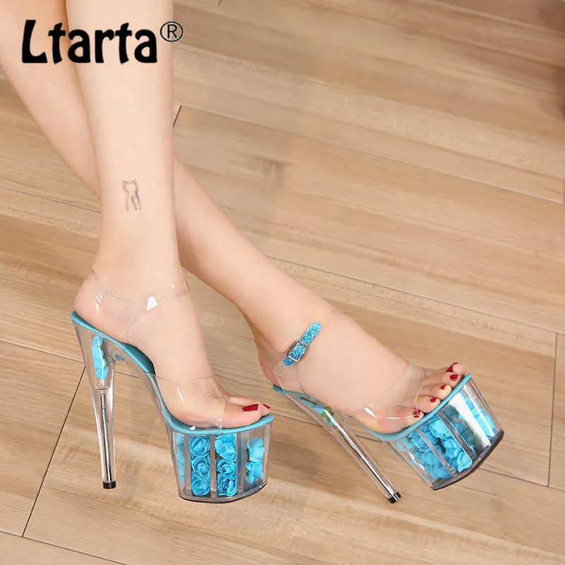 LTARTA, 15CM, 17CM, tacones altos, 6,5 cm, plataforma, zapatilla para mujer, sandalias impermeables, zapatos de boda de cristal transparente para mujer, 210715