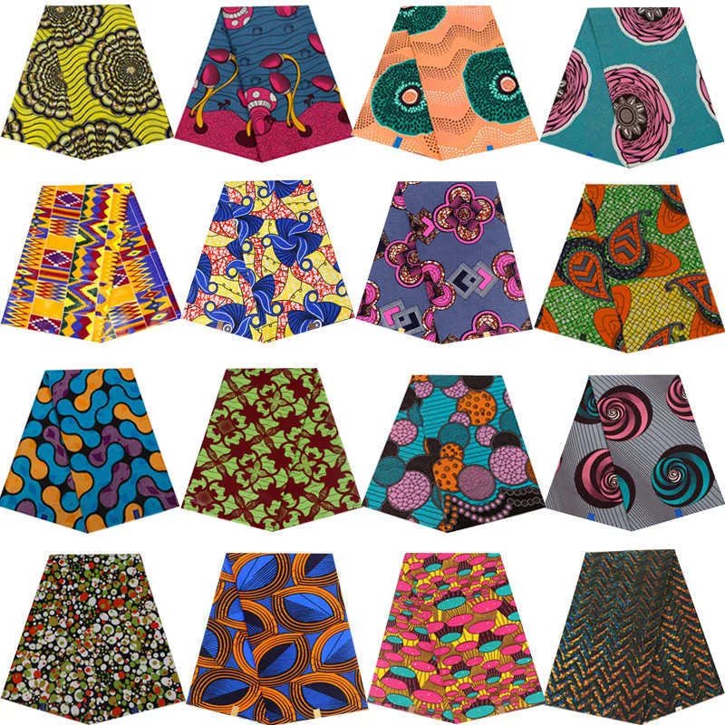 100% bawełna Afryka Ankara Wydruki Batik Tkaniny Patchwork Nigeria Prawdziwe Wosk Ręcznie Szycie Tissu na Dress Dress Craft Akcesoria DIY 210702