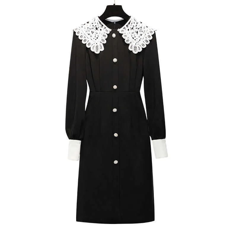 knee length dresses for ladies Death Long Sleeve Peter Pan Collar Dress, M
