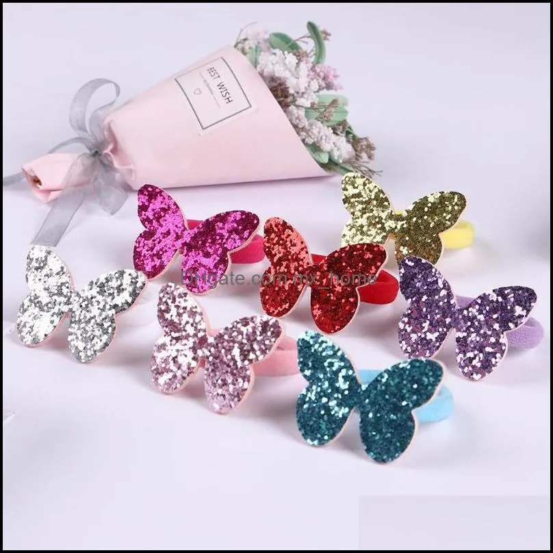 7Pcs Kids Girl Butterfly Shape Sequins Elastic Ponytail Holder Hair Ring Rope Bowknot Elastic Iron Wire Hairband Floral Scrunchi