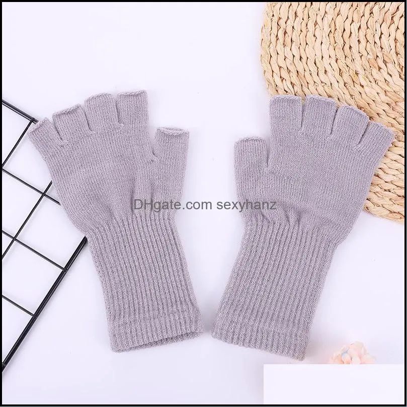 Half Finger Glove Student Open Fingers Keep Warm Study Solid Color Knitting Woman Man Winter Gloves 2 8lp K2