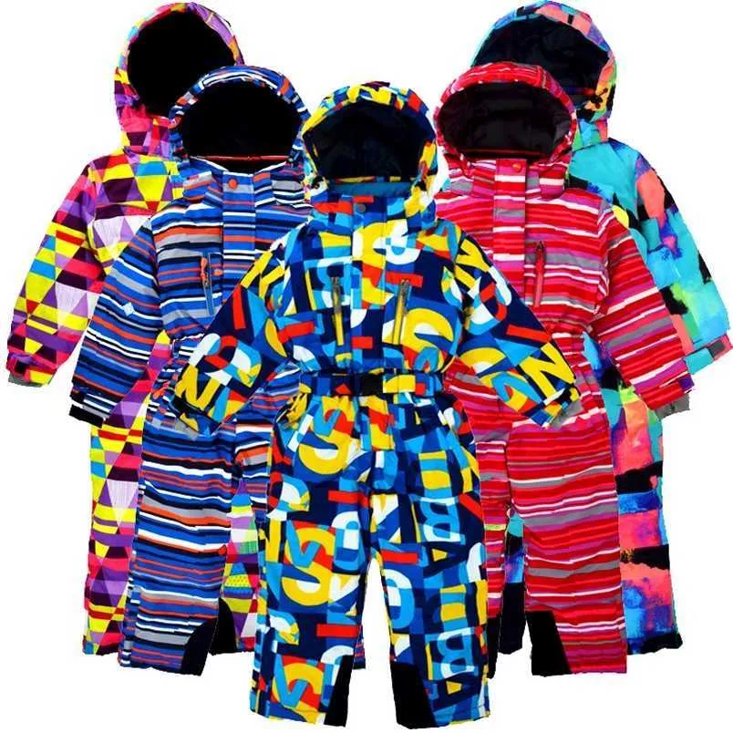 Children's Winter Outdoor Jumpsuit Ski Suit Wind à prova de vento à prova de neve Água mais veludo Espessamento 211109