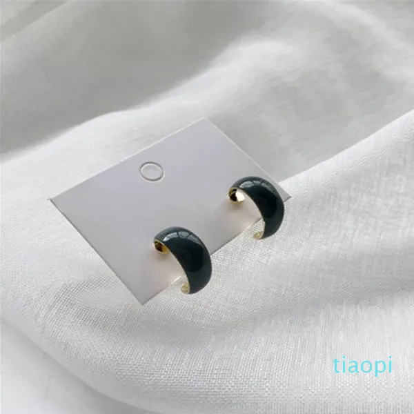 S925 silver needle stud Korean version of simple temperament haze blue earrings C-shaped earring color dripping-earrings