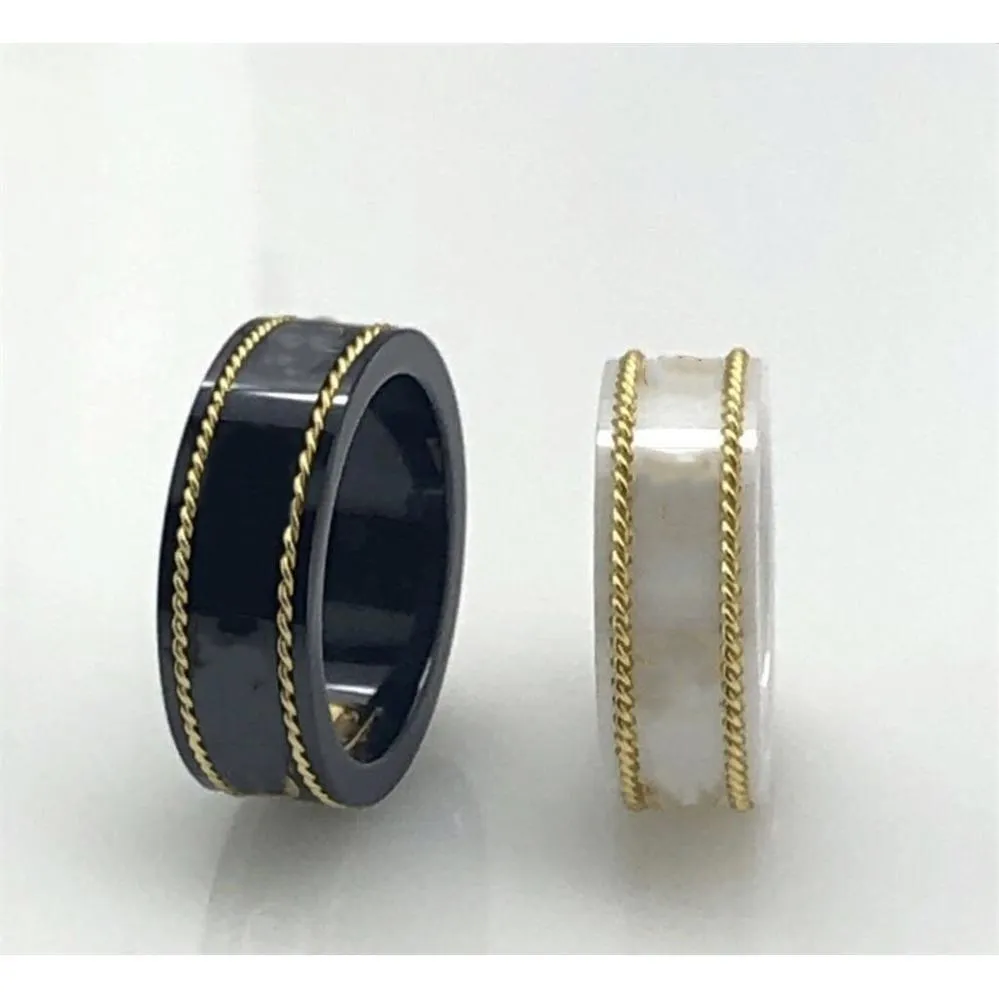 18 Karat Gold Rim Paar Ring Mode Einfache Buchstaben Ring Qualität Keramik Material Ring Modeschmuck Supply