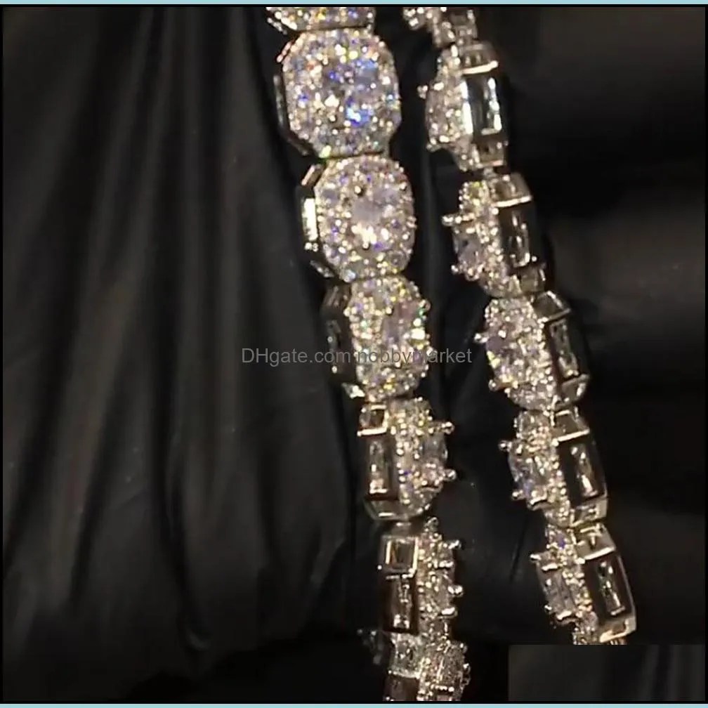 9MM Clustered Diamond Tennis Chain &Bracelet Real Solid Icy Cubic Zircon Stones Bling Mens Women Hip Hop Jewelry 16-20inch