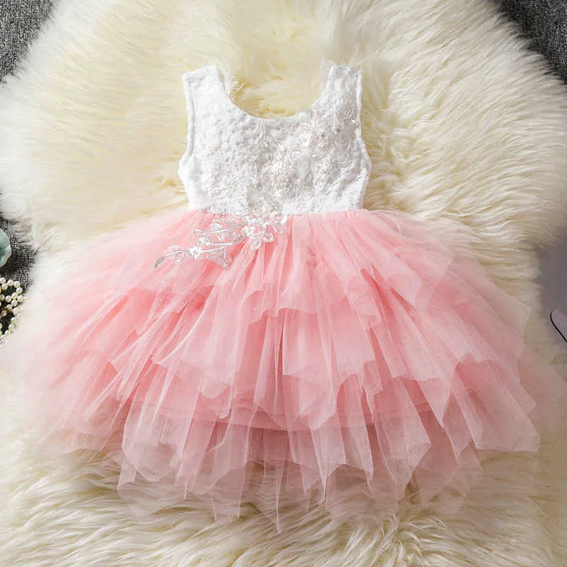 Prinsessan Kids Baby Fancy Bröllopsklänning Ärmlös Sequins Party Dress For Girl Tutu Tulle Back Hollow Out Party Formella Klänningar Q0716