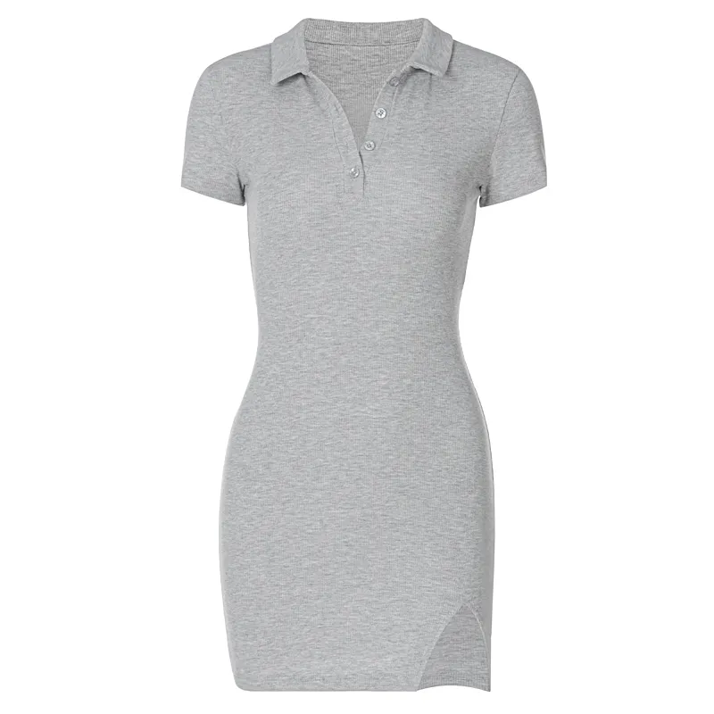 Summer Mini Dress - Casual Short Sleeve Slit Dress, Sexy