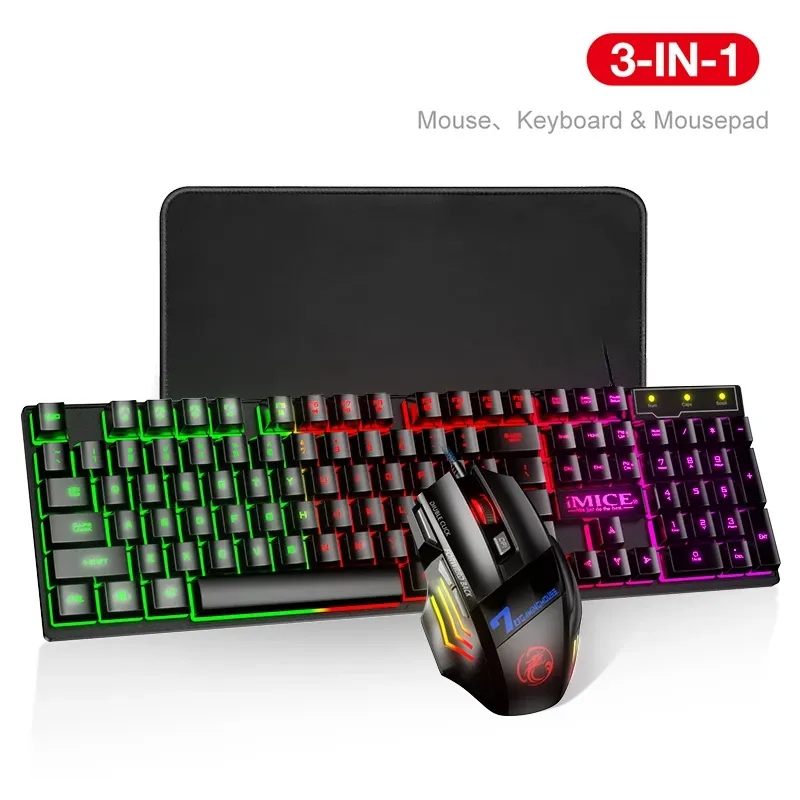 Геймерная клавиатура и мышь для компьютера ПК RGB Gaming Keyboard Keyboard Backloy Gamer Kit 104 Keycaps Russian Wired USB-клавиатура