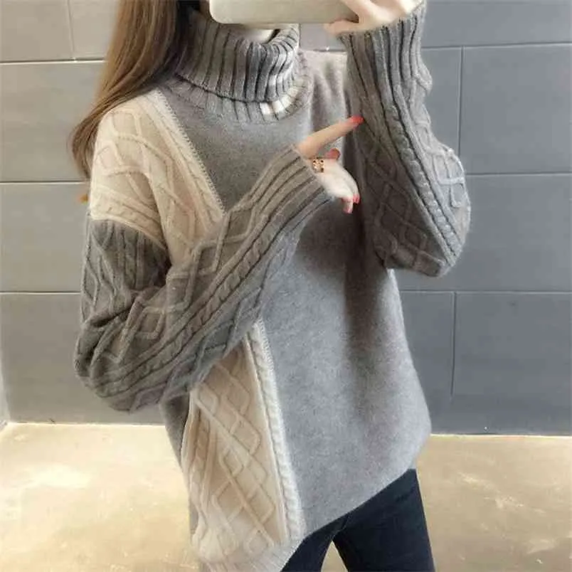 Twisted Thick Warm Turtleneck Sweater Women's Autumn And Winter Clothing Loose Color Matching Bottoming Tide 210427