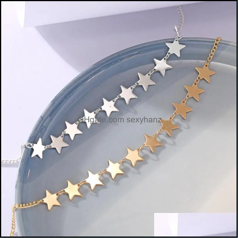 Plain Star Choker Necklace for Women New Pentagram Charm Chain Necklaces Statement Fashion Gold&Silver Plated Jewelry
