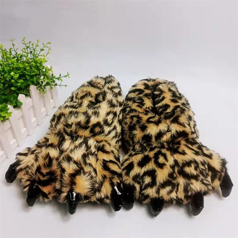 Slippers Home Warm Non-Slip Plush Tiger Claw Dinosaur Animal Hand-Shaped Brush Cover Heel Men/ Women Couple Cotton Winter