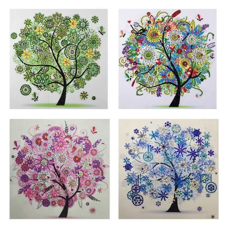 4 Sets 5D DIY Special Shaped Full Art Different Shape 4 Seasons Diamond Drawing Tree Cross Stitch Point Drill Painting243H