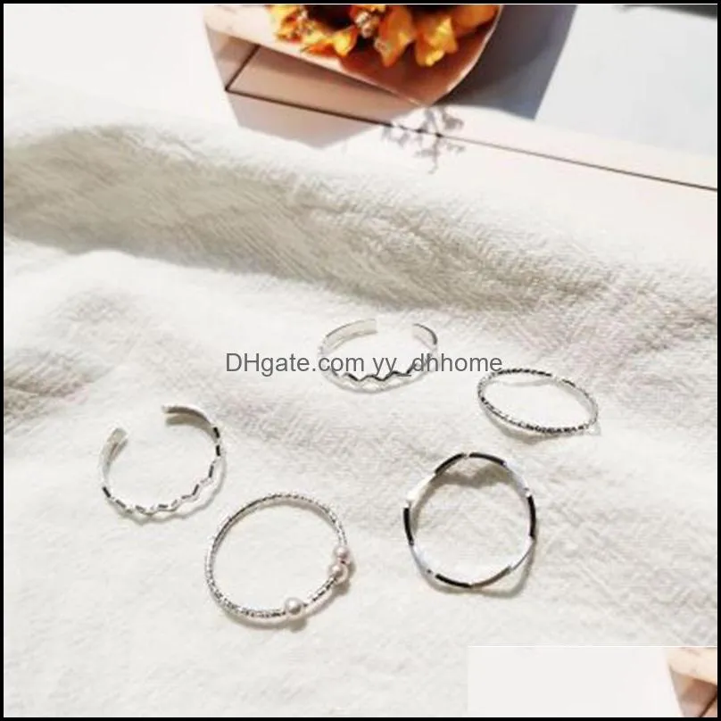 Cluster Rings 5pcs/set Hiphop/Rock Metal Fashion Design Opening Index Finger Sets For Women Jewelry Korean Version Joint 2021