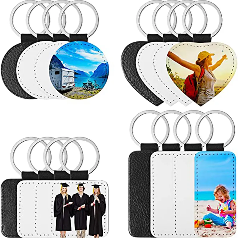 DIY Single Side Sublimation Keyring Party Blank PU Läder Keychain Mini Bag Ornament Black Lichee Mönster Key Decoration