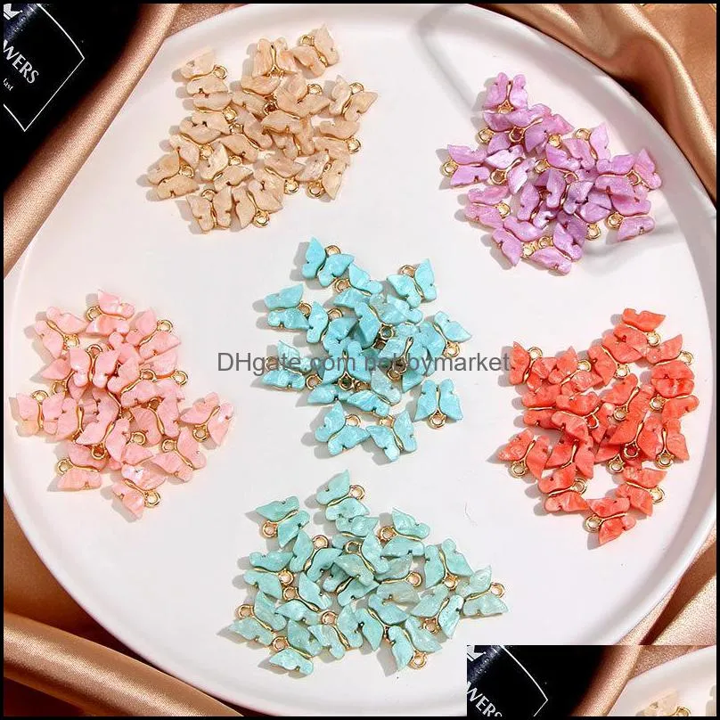 Flatfoosie 50Pcs/set Fashion Acrylic Butterfly Jewelry Accessories Gold Color Charm Jewelry for Making DIY Earrings Necklaces T200808
