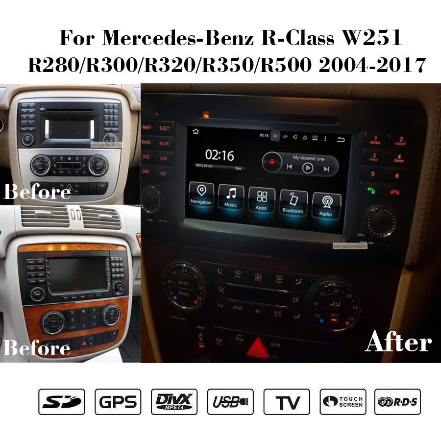 Android10.0 PX5 Auto DVD Radio GPS Player Navigatie Multimedia voor Mercedes R Klasse W251 R280 R300 R320 R350 R500 OCTA CORE 1024 * 600 RDS DVR OBD WIFI