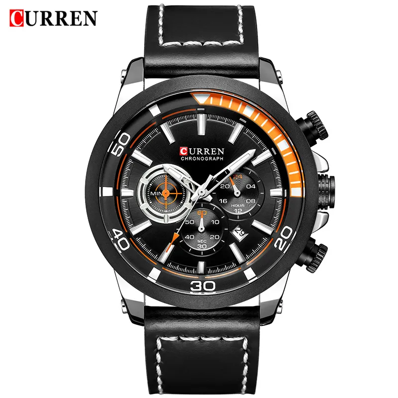 Curren Watch Homens Moda Esportes Quartz Relógios Homens Cronógrafo À Prova D 'Água Relógio De Couro Masculino Relógio De Quartzo Relogio Masculino 210517