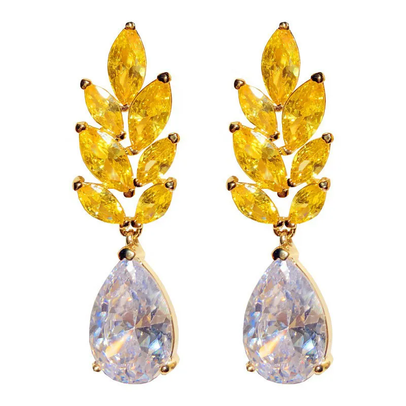 Moda grande agua amarillo cristal Pendientes para mujeres Pendiente de novia Joyería Aretes de