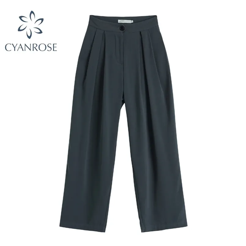 Dark Suit Pants Wide Leg Office Ladies Work Trousers Female High Waist Stylish Plus Size Casual Retro Korean Straight 210515