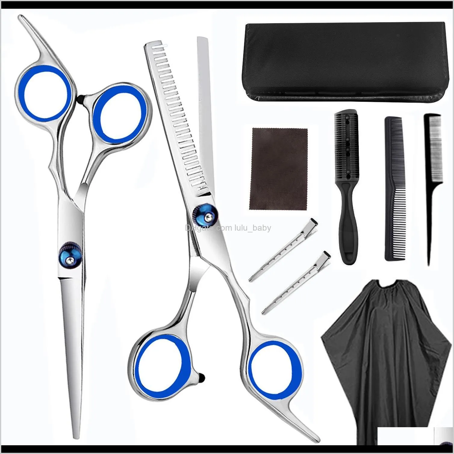 9Pcs/Set Barbershop Professional Hairdressing Scissors Kit Hair Cutting Scissors Hairbrush Hair Clip Cape Grooming Comb With Bag 82Lgd Eihlp