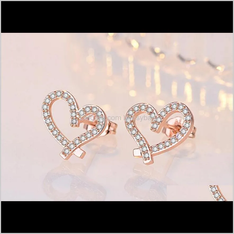 newest designer love heart earrings with crystal 18k gold plated earings shining diamond earrings for women white zircon earrings