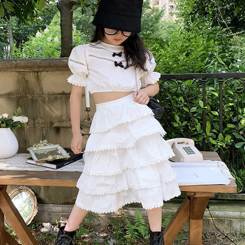 2021 Wiosna New Arrival Girls Fashion 2 sztuki garnitur Topy + Spódnica Dzieci Moda Zestawy X0902