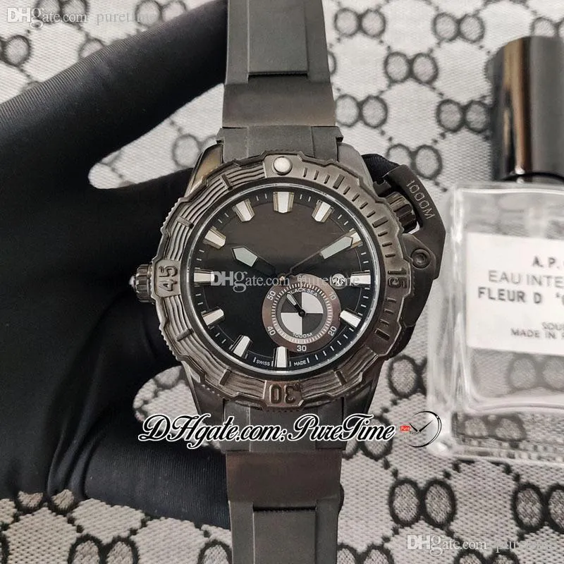 Hammerhead Shark Diver 3203-500LE-3/93 DLC PVD Automatik-Herrenuhr, Stahlgehäuse, schwarzes Zifferblatt, weiße Strichmarkierungen, Kautschukarmband, 4 Stile, Puretime PTUN-Uhren F02a1