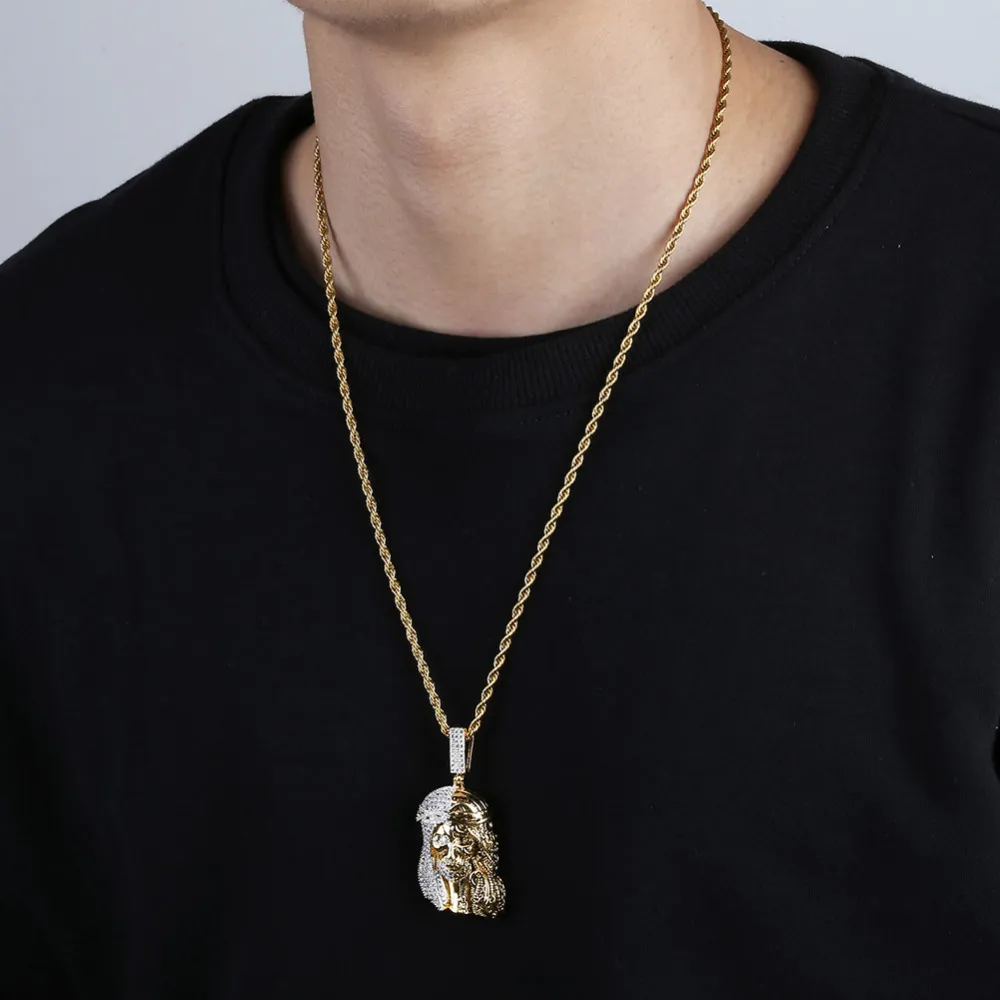 JINAO Religious Ghost Jesus Head St Jude Pendant Gold Gold Iced 