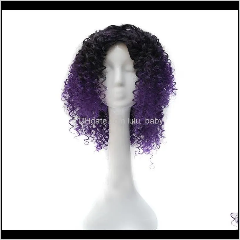 z&f ombre granny grey brown blonde afro kinky curly weave hair synthetic wigs short wigs for black women