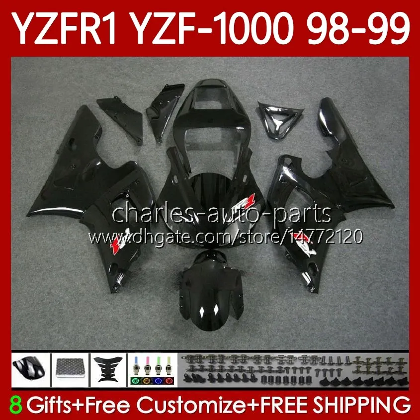 Corpo moto per YAMAHA YZF-R1 YZF-1000 YZF R 1 1000 CC Nero opaco 98-01 Carrozzeria 82No.31 YZF R1 1000CC YZFR1 98 99 00 01 YZF1000 1998 1999 2000 2001 Kit carenature OEM