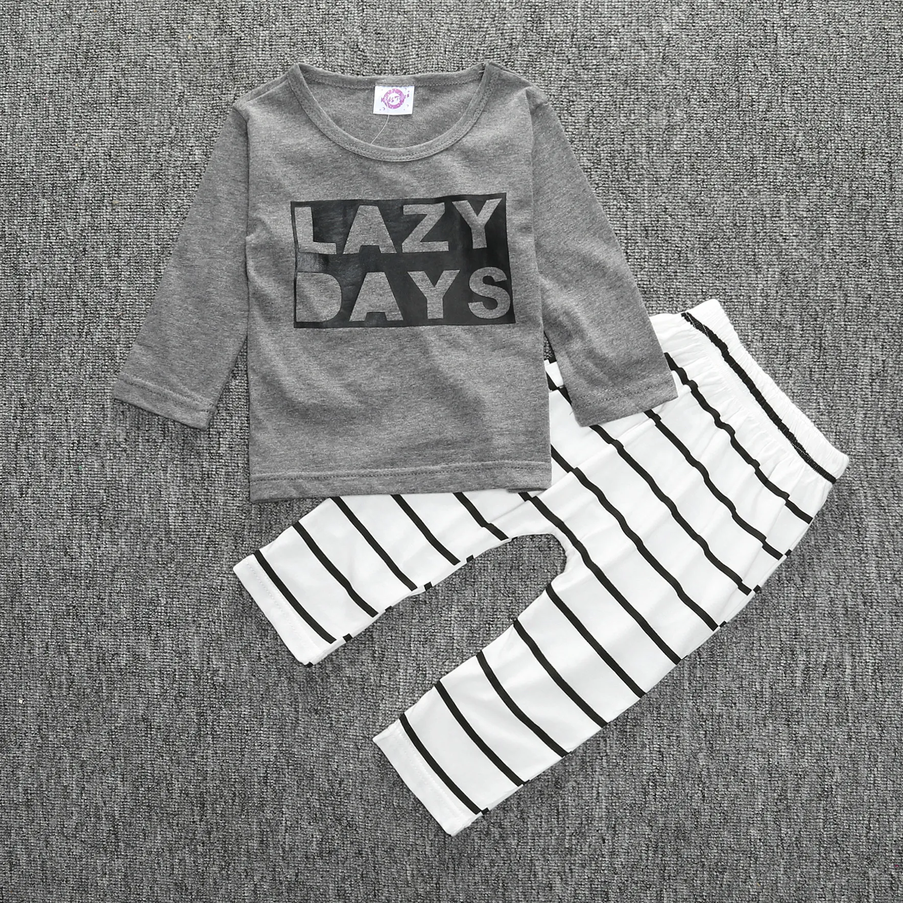 Toddler Clothing sets LAZY DAYS 2 Pieces Gray Top Striped Pants Baby Boys Clothes Set Kids Outfits