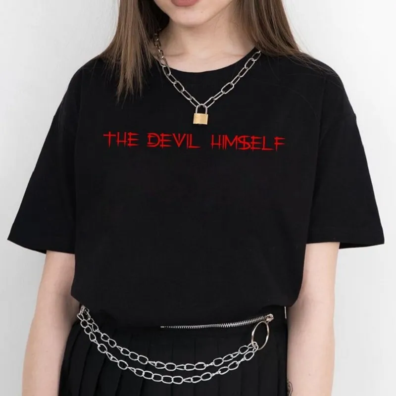 Gothic T Shirt Aesthetic The Devil Himself Tumblr Streetwear Punk Emo Cotton Short Sleeve Grunge Clothes Egirl Fashion Goth Tee 210518