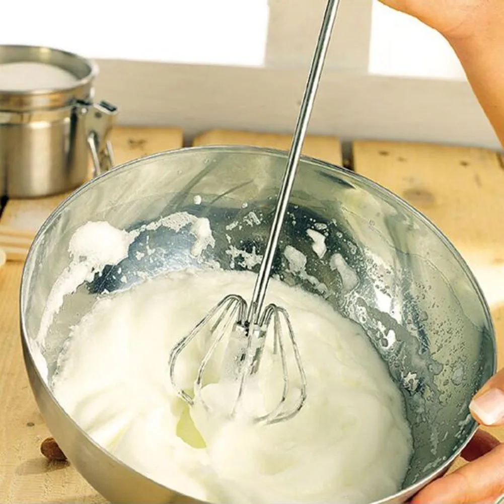 Rotating Egg Whisk Milk Frothier Egg Yolk White Mixer Blender Stainless Steel Tool For Health Drinks Smoothies Egg Whites 