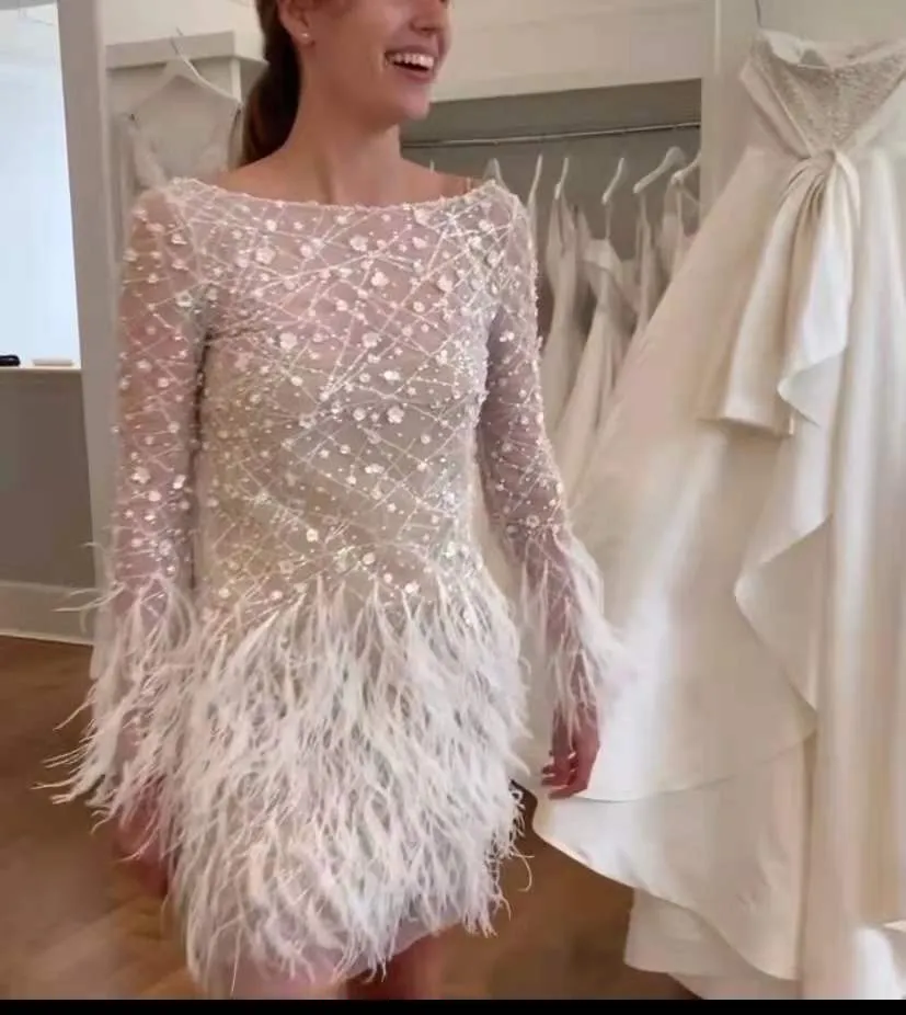 Luxury Feather 2021 Long Sleeve Cocktail Dresses... From Lindaxu90, $135.33  | DHgate.Com