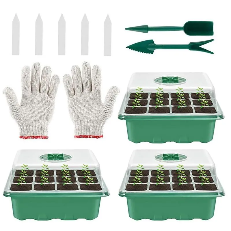GrowEase Seed Starter Kit Plastic Tray Set For Germination With 12