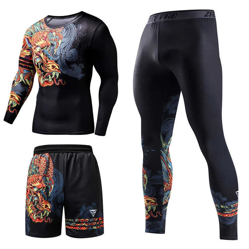 Conjuntos dos homens de marca Thermal Underwear Tracksuit Ginásio Fitness Compactação Conjunto Esporte Terno Execução Exercício Exercício 3 Pcs Homens Roupas X0909