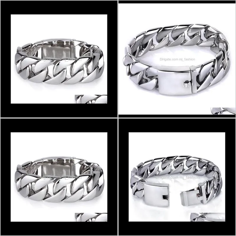 22cm long 20mm wide frosted bracelet men cool stainless steel curb cuban link chain mens bracelets jewelry accessory wristband