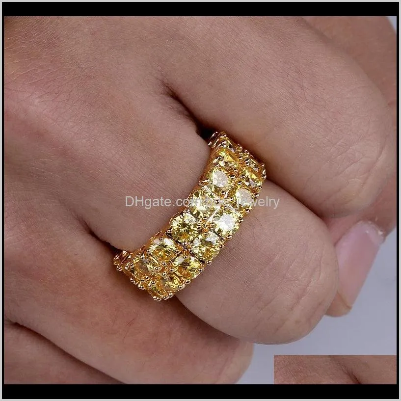 hip hop rings for men women rappers street fashion luxury 2 rows gold zircon paved 18k gold plated copper circle cluster rings