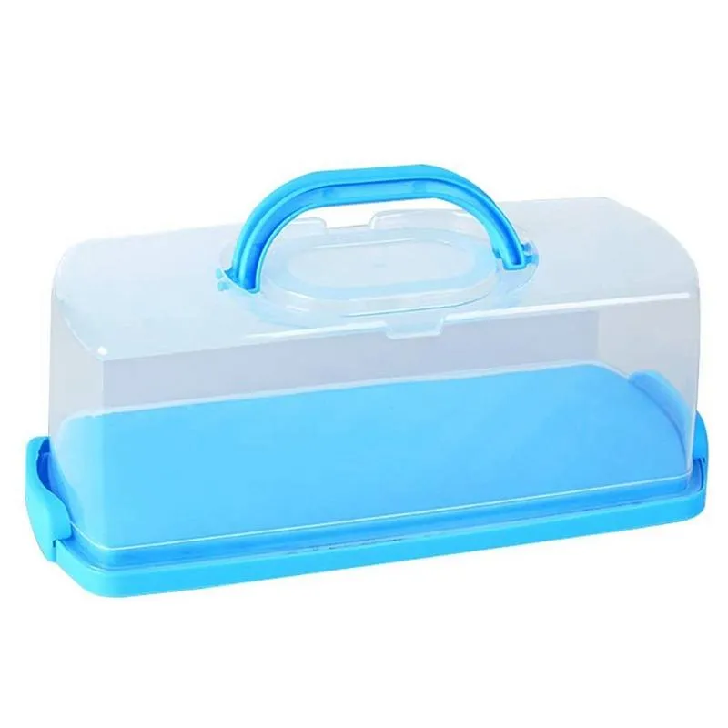 Annan Bakeware Portable Bread Box med handtag Loaf Cake Container plast Rektangulär förvaring Keeper Carrier 13Inch genomskinlig kupol fo