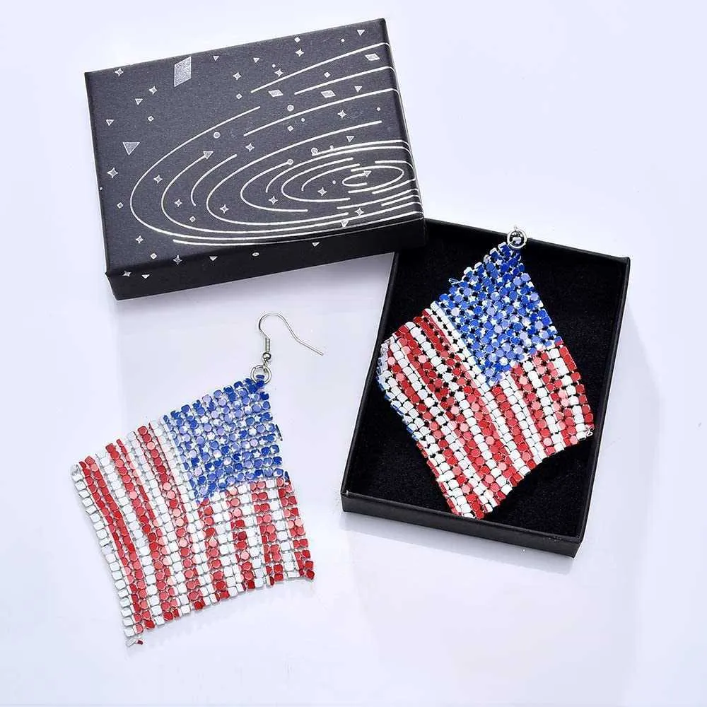 American Flag Hook Earrings For Women - Patriotic 4th Of July Dangle Drop Jewelry In Silver