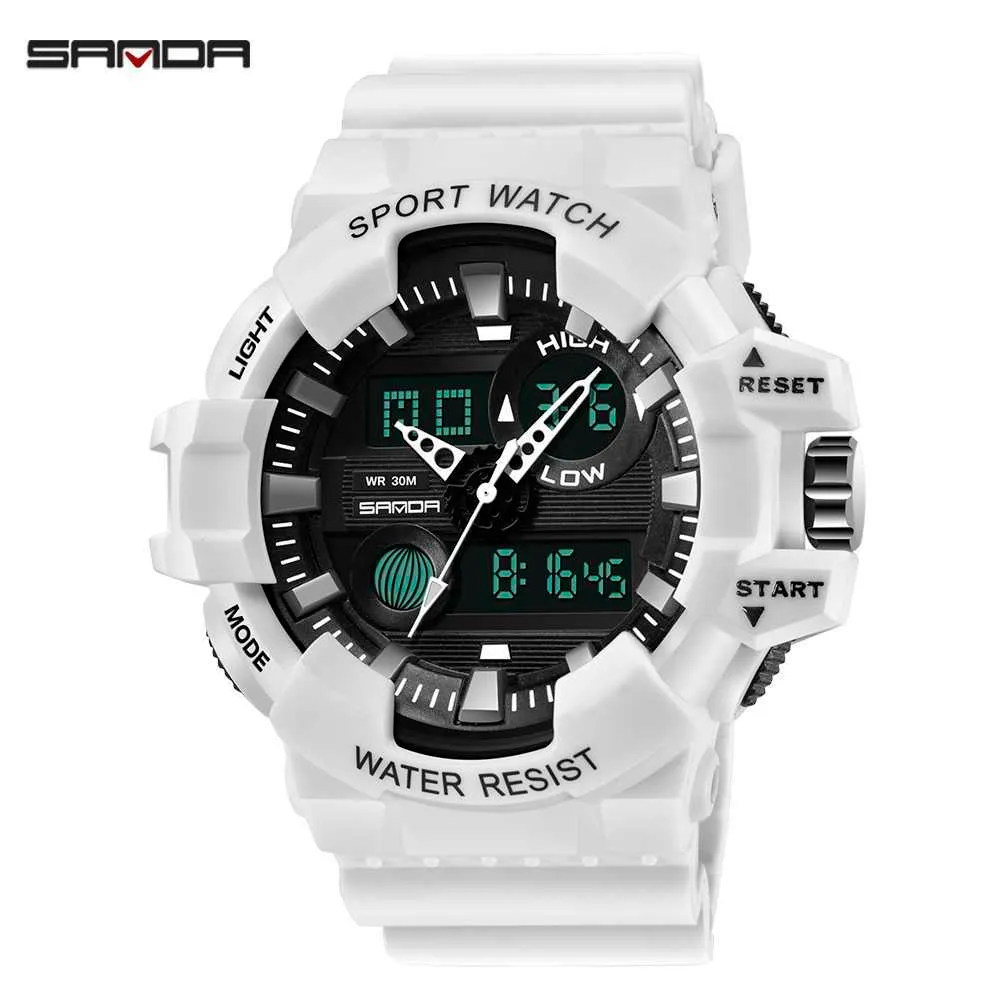 SANDA Mens Digital Sport Watch White G Style Shock Resistant LED