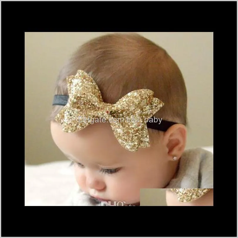 hot selling shining sequin glitter hair bow for baby girls kids elastic hairband hair accessory hair clips grips