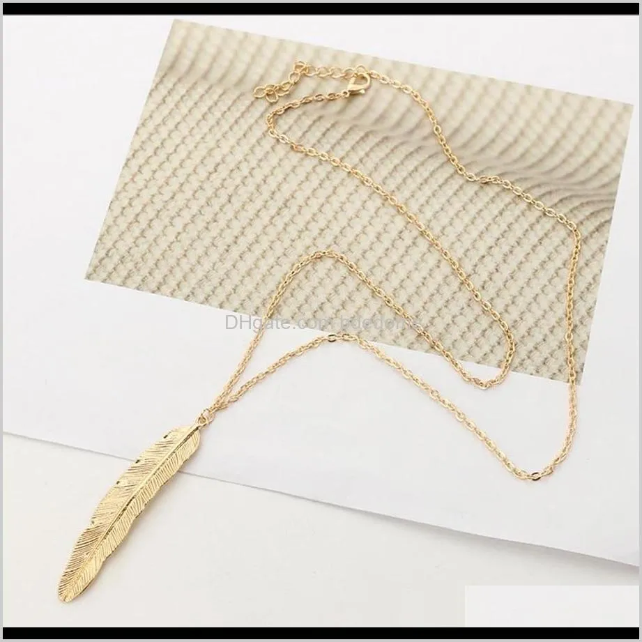leaf feather pendant accessory silver or gold plated with metal chain for women sweater fashion necklace